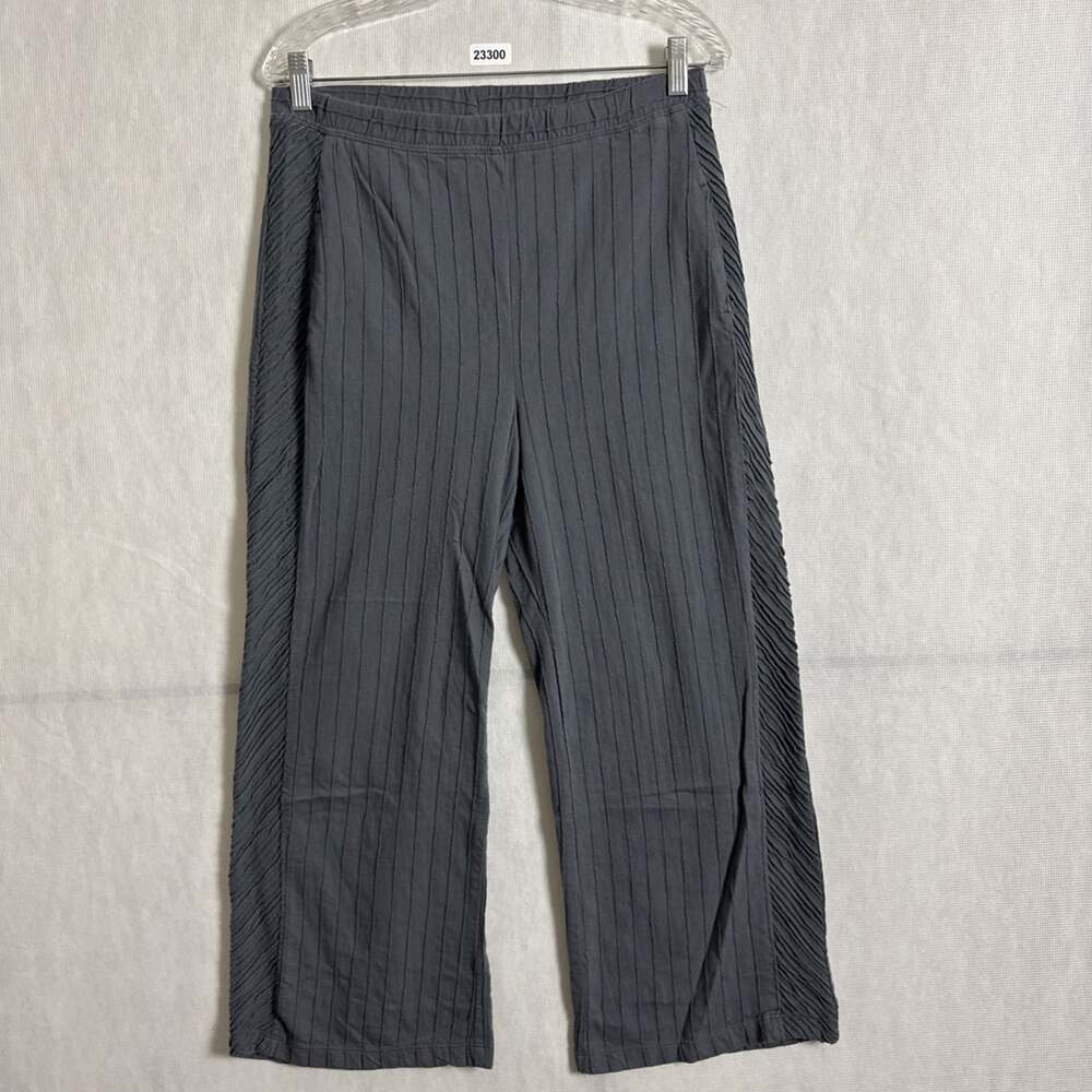 Lisa Bayne Women's Medium Gray 100% Cotton Textured Pull On Wide Leg Crop Pants